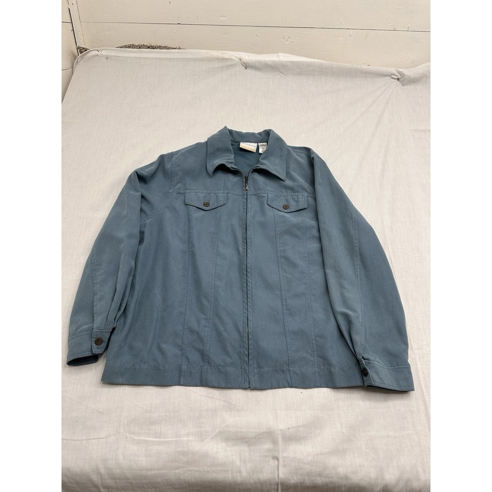 Alfred Dunner Woman Teal Jacket Full Zip Button Flaps Long Sleeve‎ Plus Size 20W